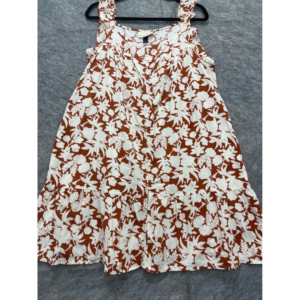 Universal Thread Womens Rust Floral Button Front Ruffle Strap Mini Dress Large - Picture 2 of 7